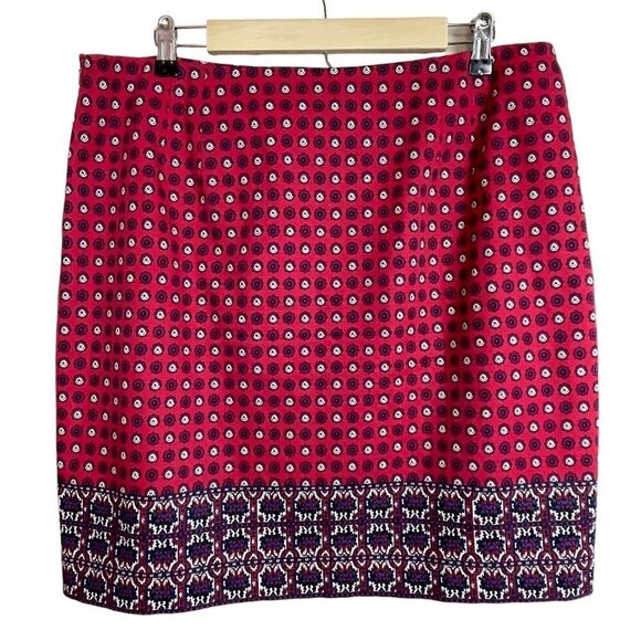 Talbots Career Work A-Line Skirt Size 14 Red Blue Geometric White Lined - Picture 5 of 7